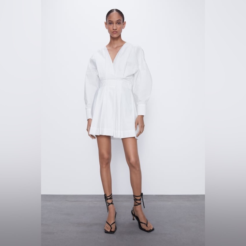 NWT ZARA Kadin Kruvaze Mini Long Sleeve Dress